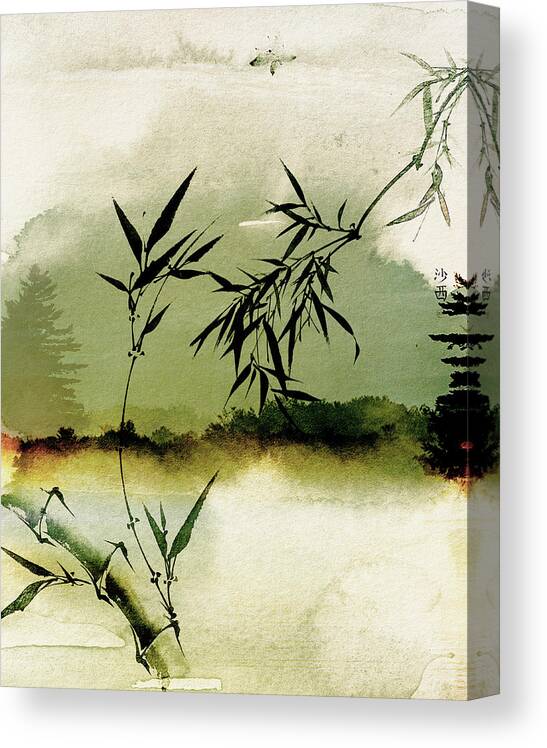 Sunsets Canvas Print featuring the mixed media Bamboo Sunsset by Colleen Taylor