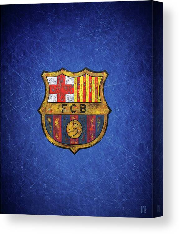 Barca Canvas Print featuring the mixed media Barca Football Vintage on BLUE by Dan Haraga