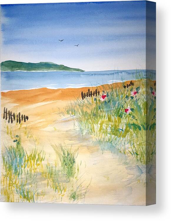 Watercolor Canvas Print featuring the painting Beach Walk by John Klobucher