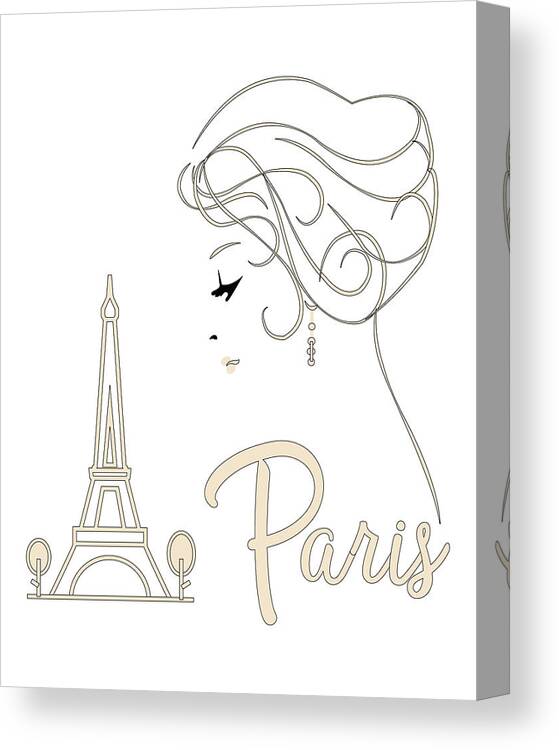 Paris Girl Line Art Drawing Canvas Print featuring the digital art Beige Paris by Bob Pardue