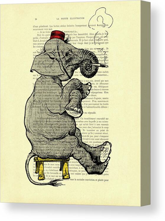 Elephant Canvas Print featuring the digital art Bellboy elephant by Madame Memento