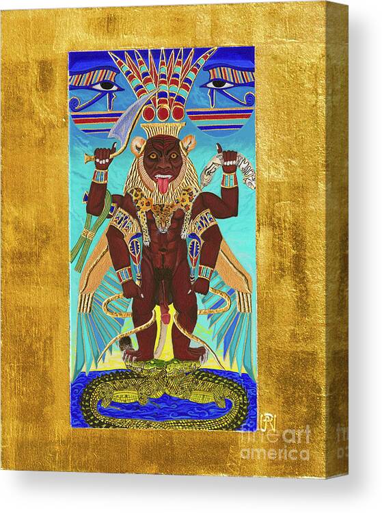 Bes Canvas Print featuring the mixed media Bes the Magical Protector by Ptahmassu Nofra-Uaa