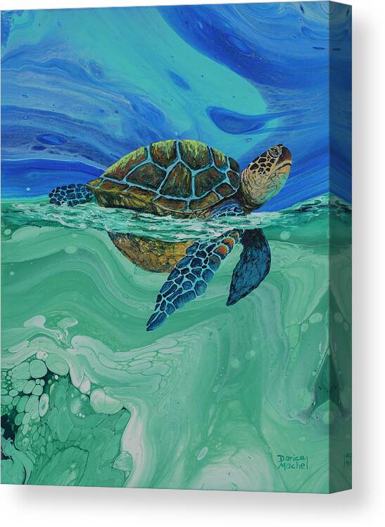 Honu Canvas Print featuring the painting Between Heaven and the Sea by Darice Machel McGuire