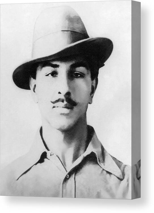 Bhagat Singh Canvas Print featuring the digital art Bhagat Singh Portrait by War Is Hell Store