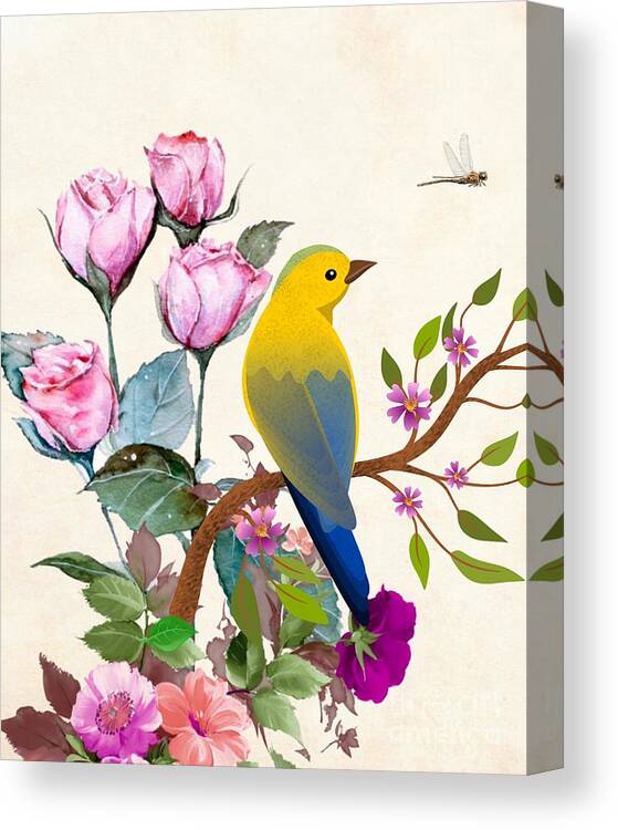 Floral Canvas Print featuring the digital art Bird watch by Hank Gray