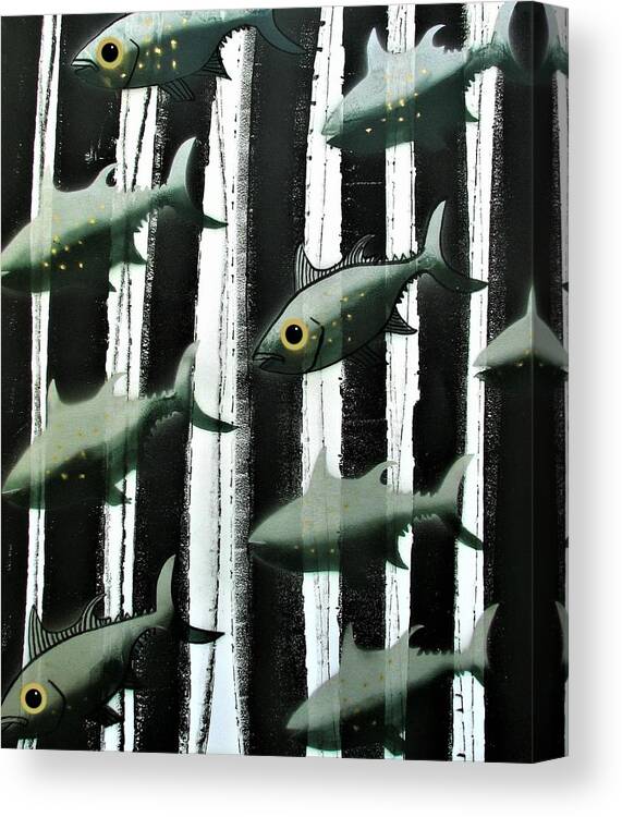 Fish Canvas Print featuring the painting Black and White Fish by Joan Stratton