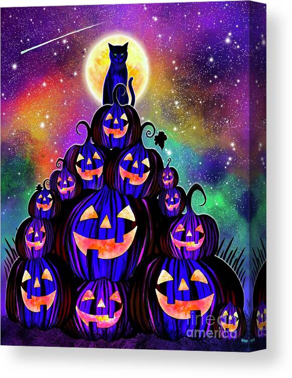 Black Cat Canvas Print featuring the digital art Black Cat Spooky Night by Nick Gustafson