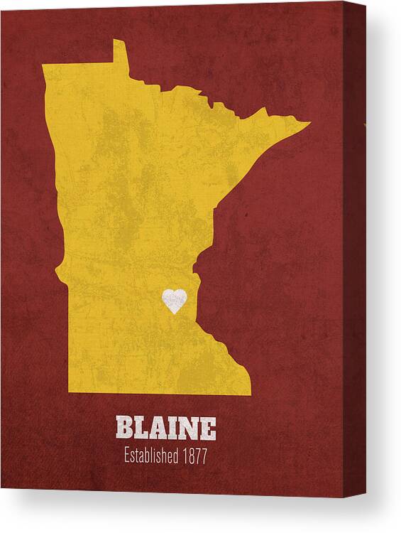 Blaine Canvas Print featuring the mixed media Blaine Minnesota City Map Founded 1877 University of Minnesota Color Palette by Design Turnpike