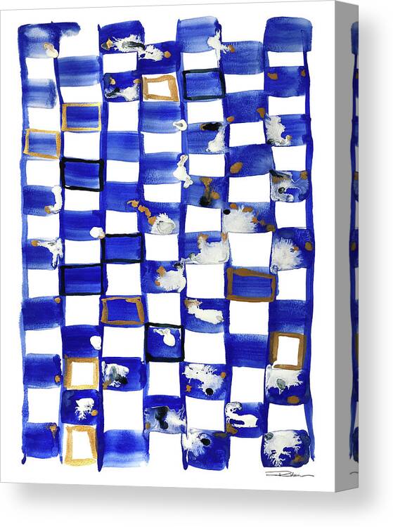 Checks Canvas Print featuring the painting Blue and White Checks by Roleen Senic
