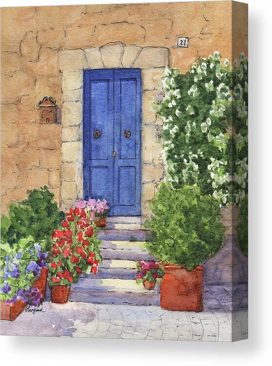 Tuscany Canvas Print featuring the painting Blue Door #21 by Vikki Bouffard