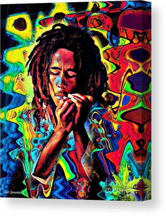 Bob Marley Canvas Print featuring the mixed media Bob Marley Abstract art by Carl Gouveia