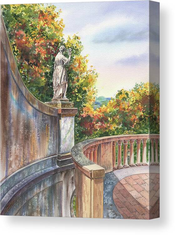 Florence Italy Canvas Print featuring the painting Boboli Gardens Italy Florence In Fall by Irina Sztukowski