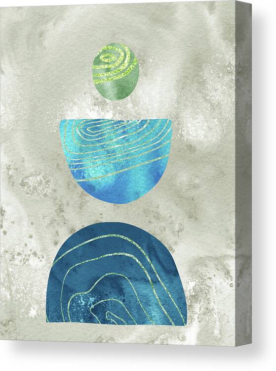 Boho Shapes Canvas Print featuring the painting Boho Shapes And Silhouettes Gilded Turquoise Watercolor Zen Rocks by Irina Sztukowski