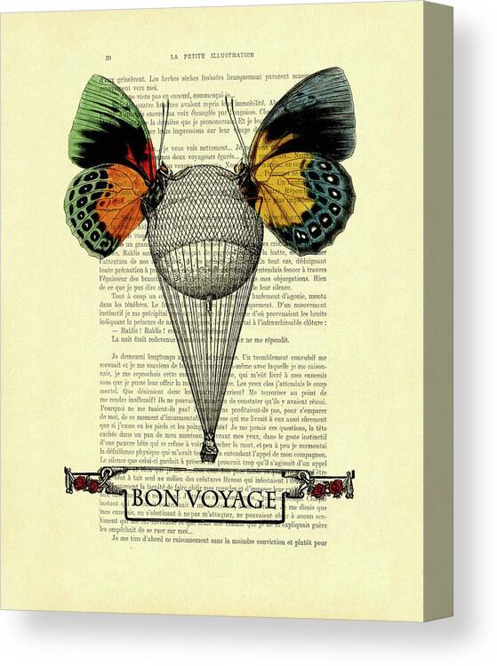 Butterflies Canvas Print featuring the digital art Bon voyage, have a nice trip butterflies balloon by Madame Memento