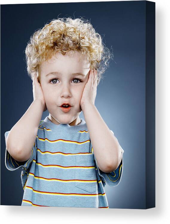 White People Canvas Print featuring the photograph Boy (2-4) covering ears, close-up by Aidon