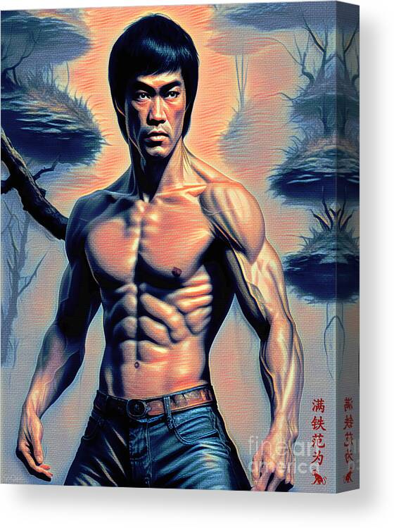  Canvas Print featuring the digital art Bruce Lee Chinese Movie Theater Lobby Poster by J Paul DiMaggio