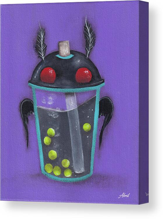 Mothman Canvas Print featuring the painting Bubble Tea Mothman Monster by Abril Andrade