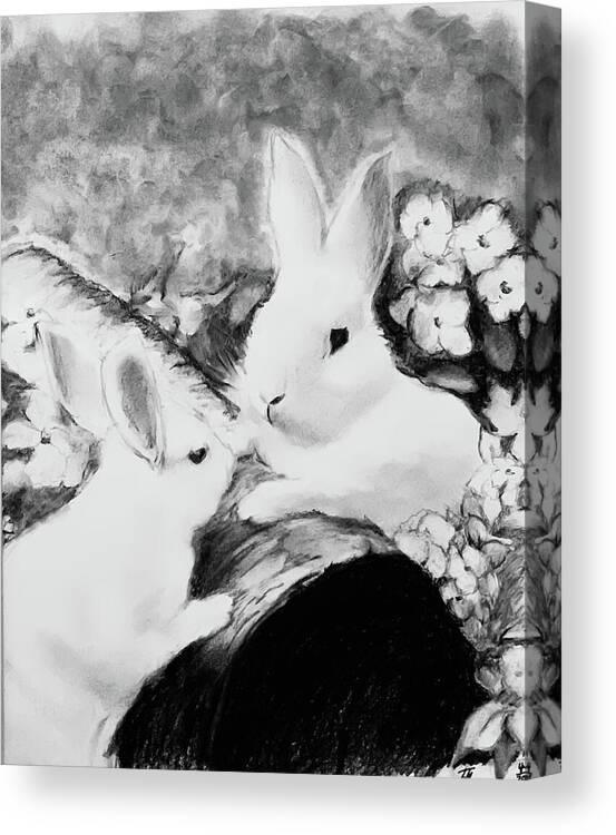 I Was Inspired By A Easter Card My Mother Gave Me Years Ago Canvas Print featuring the drawing Bunny Talk by Tracy Hutchinson