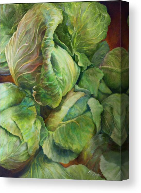 Cabbages Canvas Print featuring the painting Cabbage Harvest by Carol Klingel
