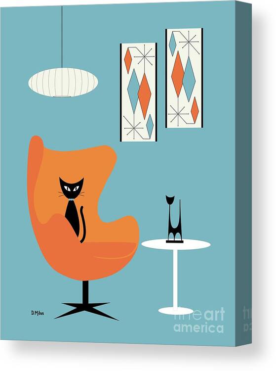 Mid Century Modern Canvas Print featuring the digital art Cat in Turquoise Room by Donna Mibus