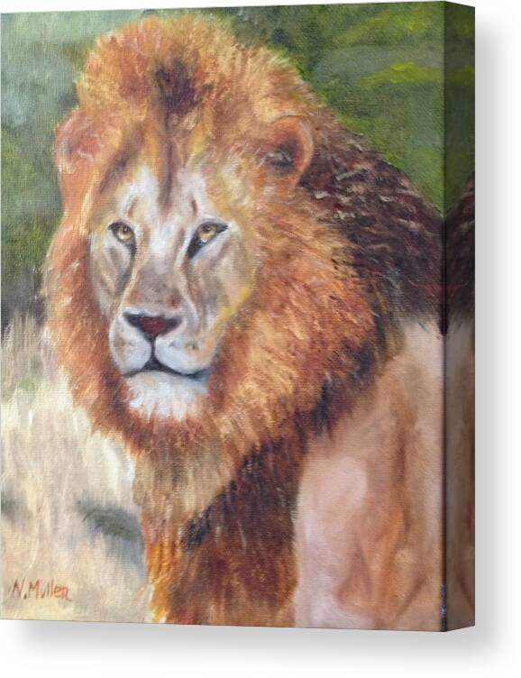 Lion Canvas Print featuring the painting Cecil by Nancy Mullen