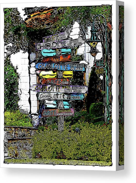 Charlotte Canvas Print featuring the digital art Charlotte Signposts at The Green by SnapHappy Photos