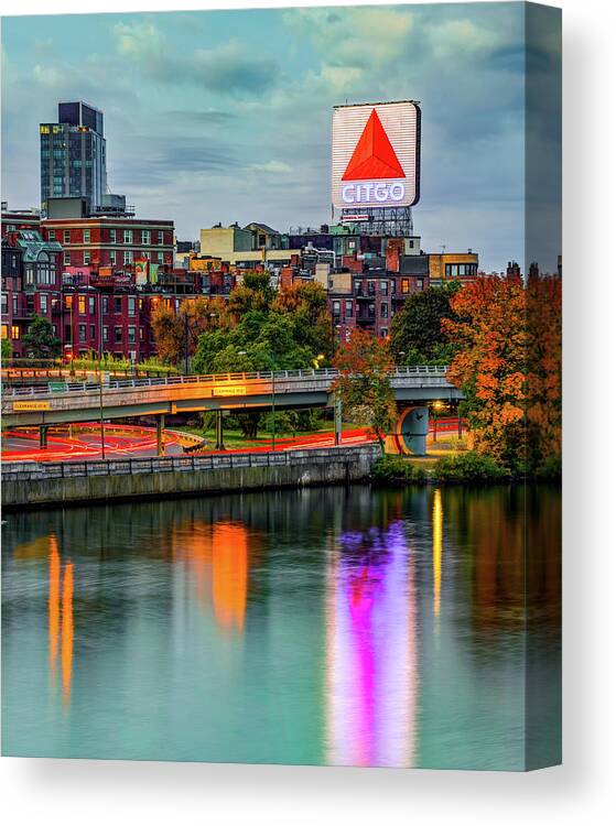 Citgo Sign Canvas Print featuring the photograph Citgo Sign and Boston's Charles River in The Fall by Gregory Ballos