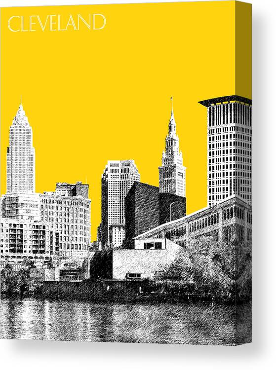 Architecture Canvas Print featuring the digital art Cleveland Skyline 3 - Mustard by DB Artist