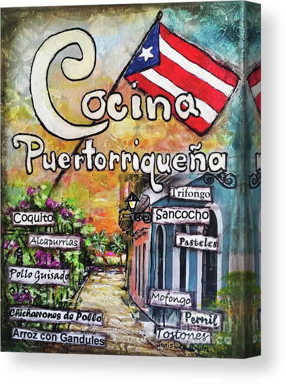 Puerto Rican Kitchen Canvas Print featuring the mixed media Cocina Puertorriquena by Janis Lee Colon
