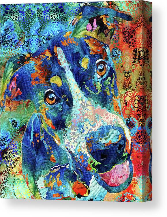 Dog Canvas Print featuring the painting Colorful Happy Dog Art - Hidden Gem by Sharon Cummings