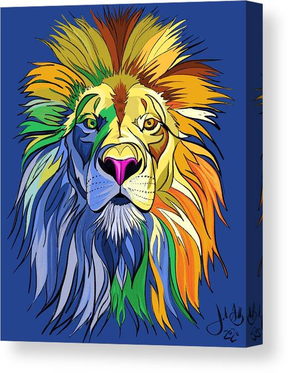 Lion Canvas Print featuring the digital art Colorful Lion Illustration by John Gibbs