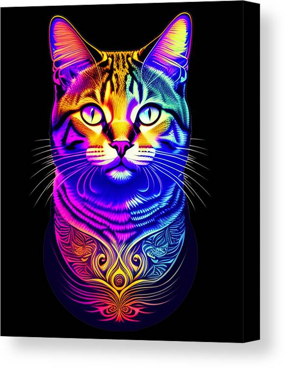 Cool Canvas Print featuring the digital art Colorful Psychedelic Cat by Flippin Sweet Gear