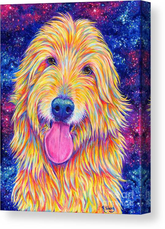 Goldendoodle Canvas Print featuring the painting Colorful Rainbow Goldendoodle by Rebecca Wang