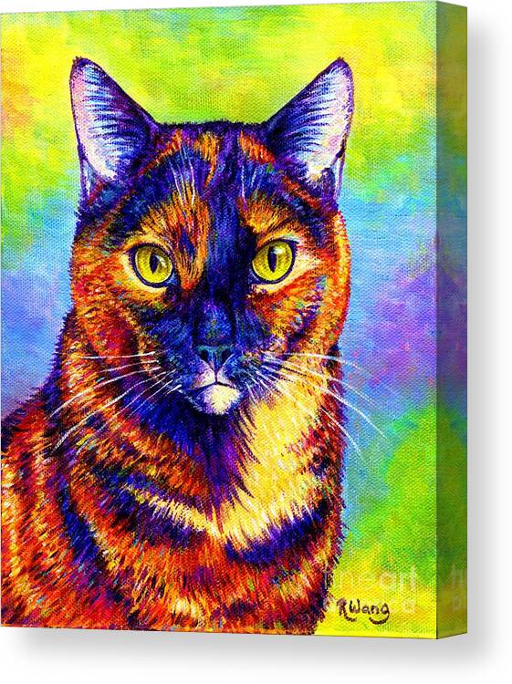 Cat Canvas Print featuring the painting Colorful Tortoiseshell Cat by Rebecca Wang