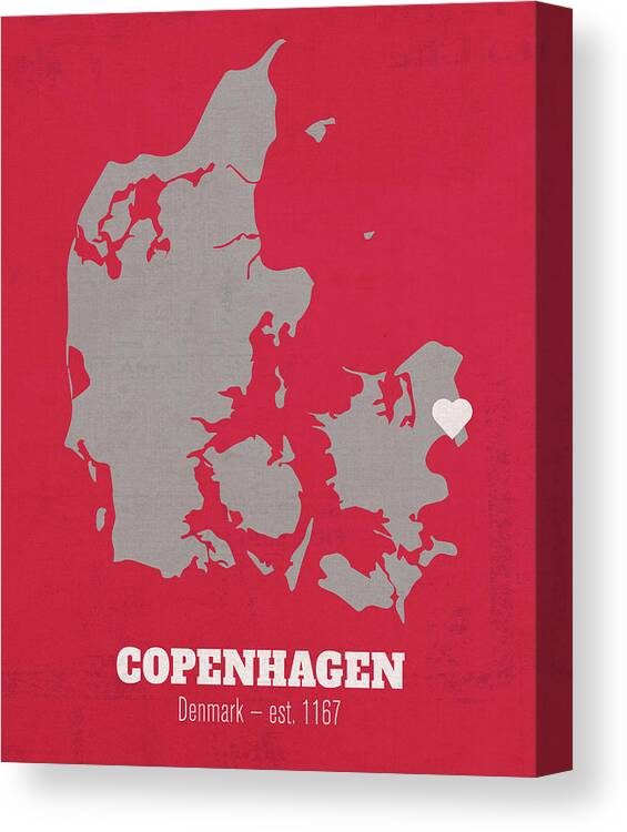 Copenhagen Denmark Founded 1167 World Cities Heart Print Canvas Print / Canvas Art by Design Turnpike -