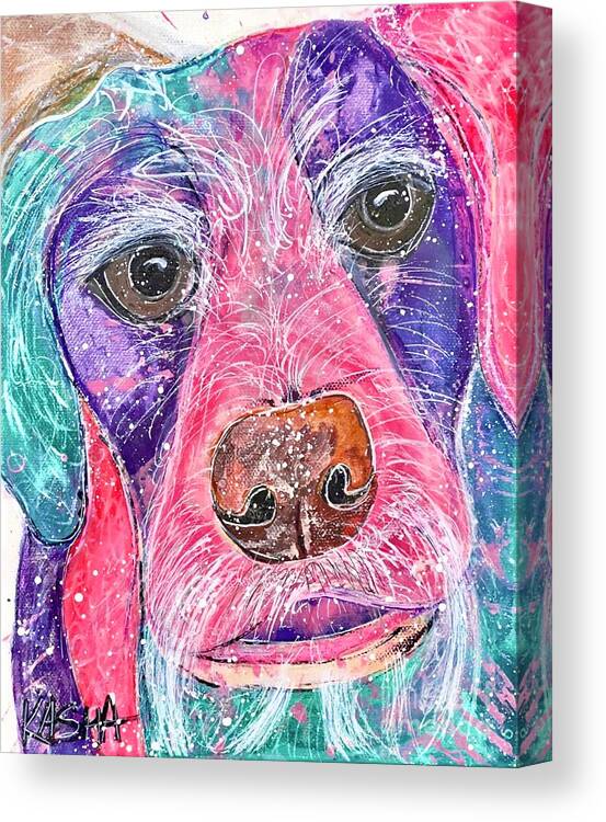 Pink Dog Canvas Print featuring the painting Coralee's love by Kasha Ritter