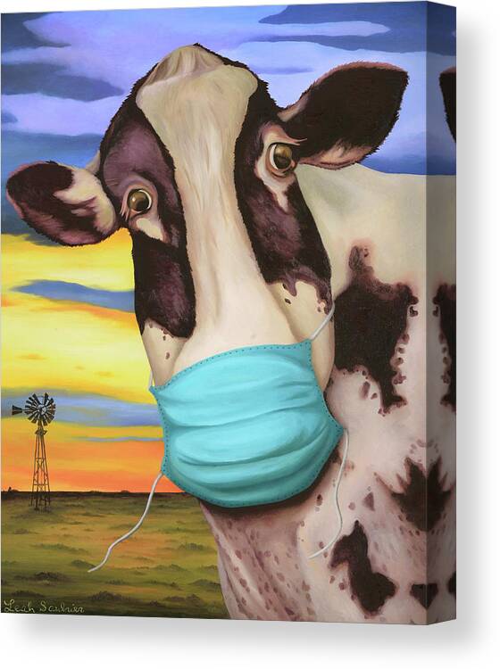 Cow Canvas Print featuring the painting Cowvid 19 by Leah Saulnier The Painting Maniac