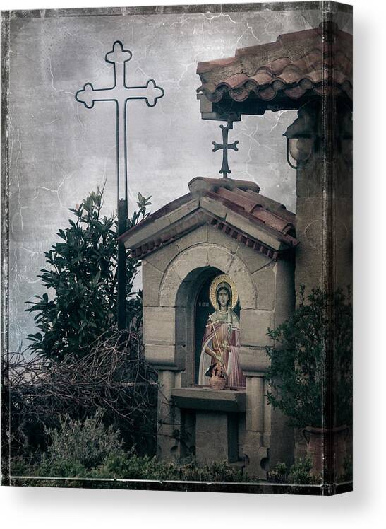 Greece Canvas Print featuring the photograph Crosses and Icon by M Kathleen Warren