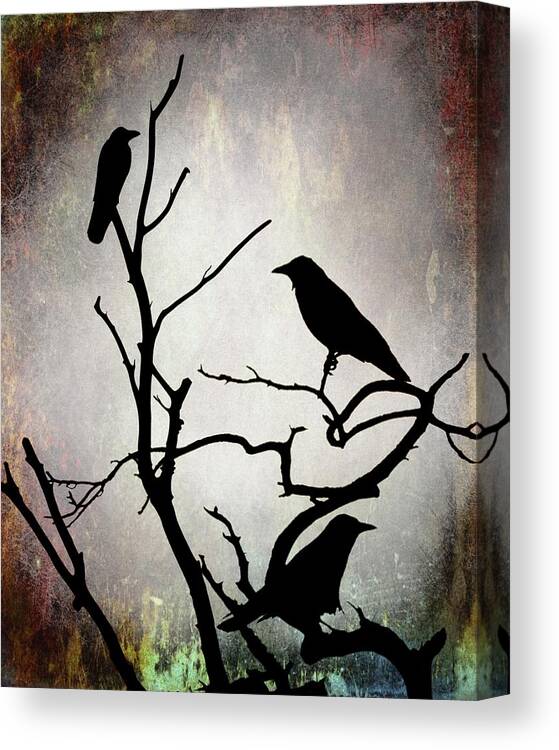 Bird Canvas Print featuring the digital art Crow Birds on Tree Bird 92 by Lucie Dumas