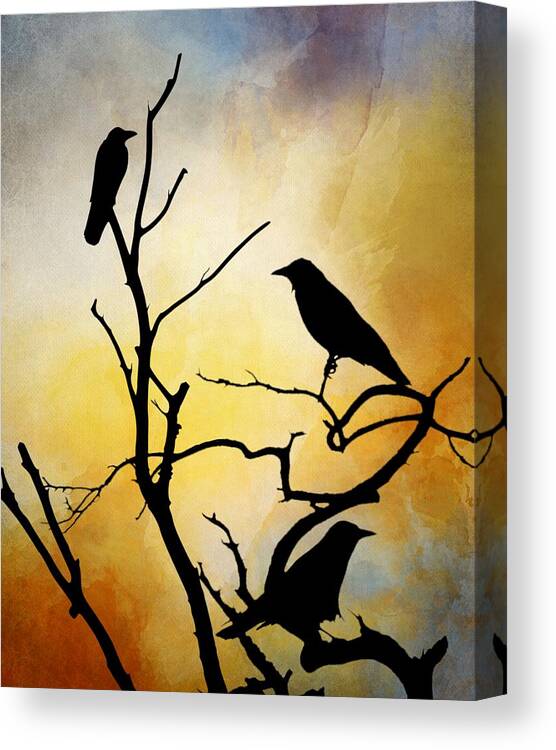 Bird Canvas Print featuring the digital art Crow Birds on Tree Bird 95 by Lucie Dumas