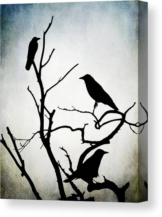 Bird Canvas Print featuring the digital art Crow Birds on Trees Bird 90 by Lucie Dumas