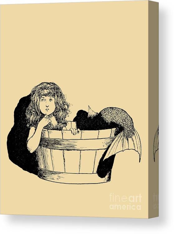 Mermaid Canvas Print featuring the digital art Cute Mermaid In Barrel Tub by Madame Memento