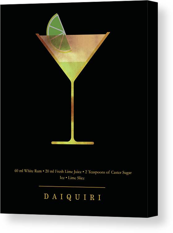 Daiquiri Canvas Print featuring the digital art Daiquiri Cocktail - Classic Cocktail Print - Black and Gold - Modern, Minimal Lounge Art by Studio Grafiikka