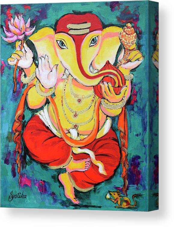 Ganesha Canvas Print featuring the painting Dancing Ganesh by Jyotika Shroff