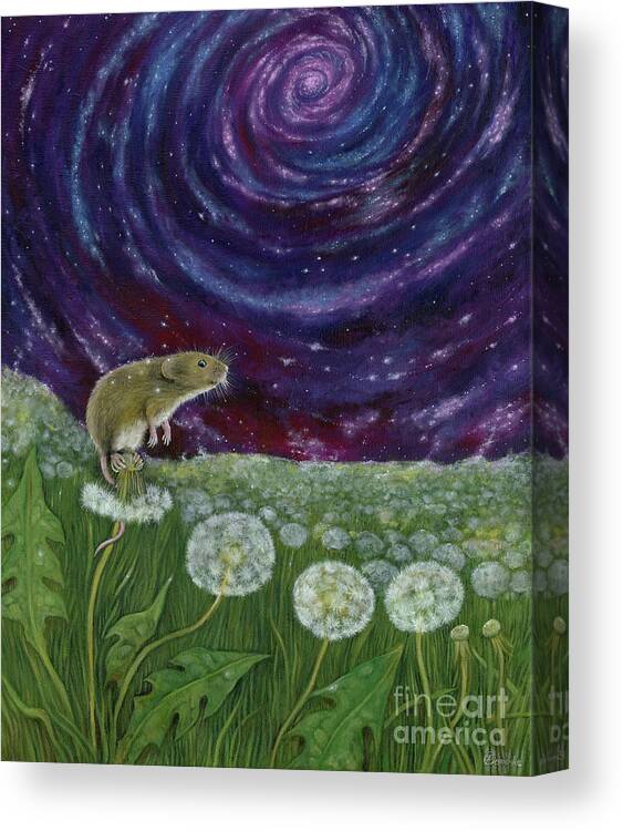 Mouse Canvas Print featuring the painting Dandelion meadow by Ang El