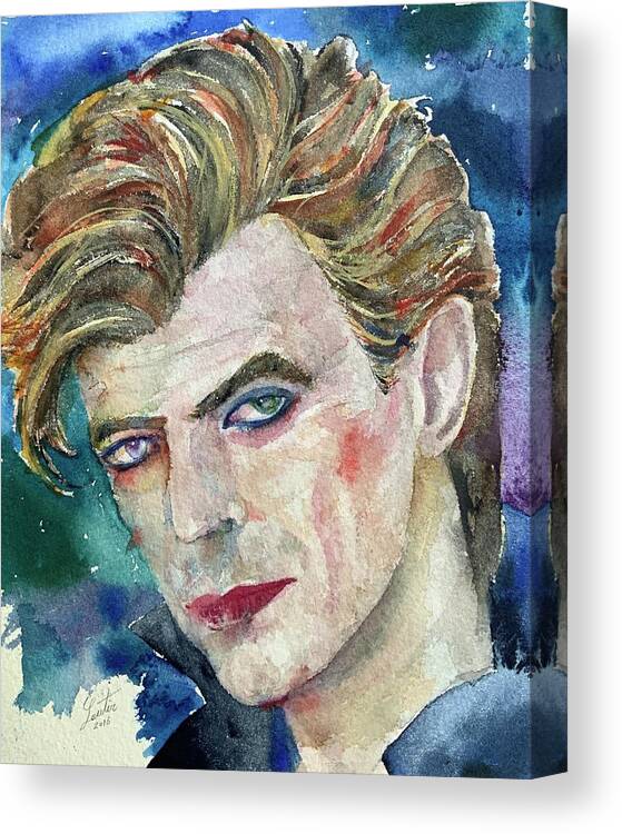 David Bowie Canvas Print featuring the painting DAVID BOWIE - watercolor portrait by Fabrizio Cassetta