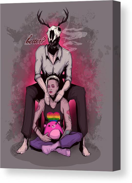Sub Canvas Print featuring the drawing Deer Daddy Series 10 Aftercare Massage by Ludwig Van Bacon