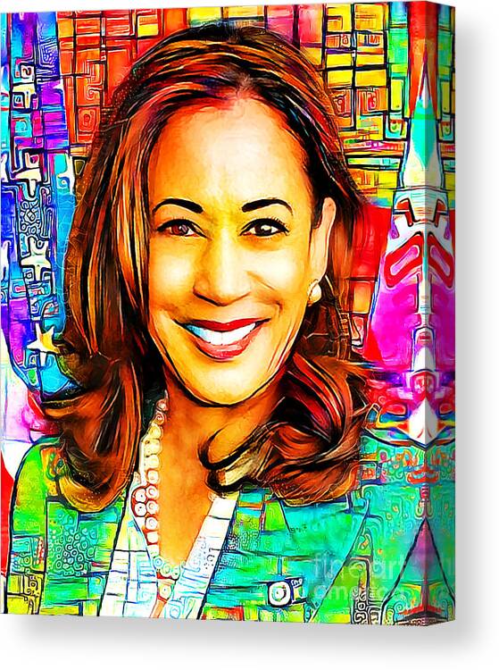 Wingsdomain Canvas Print featuring the photograph Democratic Vice Presidential Nominee Kamala Harris in Vibrant Contemporary Colors 20201012 v3a by Wingsdomain Art and Photography