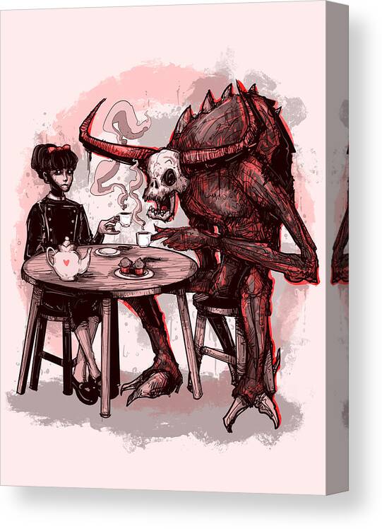 Demon Canvas Print featuring the drawing Demons For Breakfast by Ludwig Van Bacon