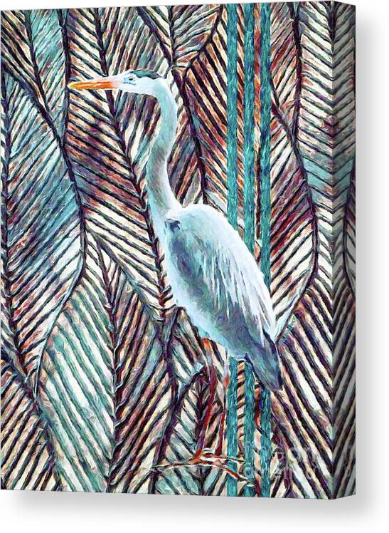 Great Blue Heron Canvas Print featuring the mixed media Great Blue Heron by Linda Weinstock